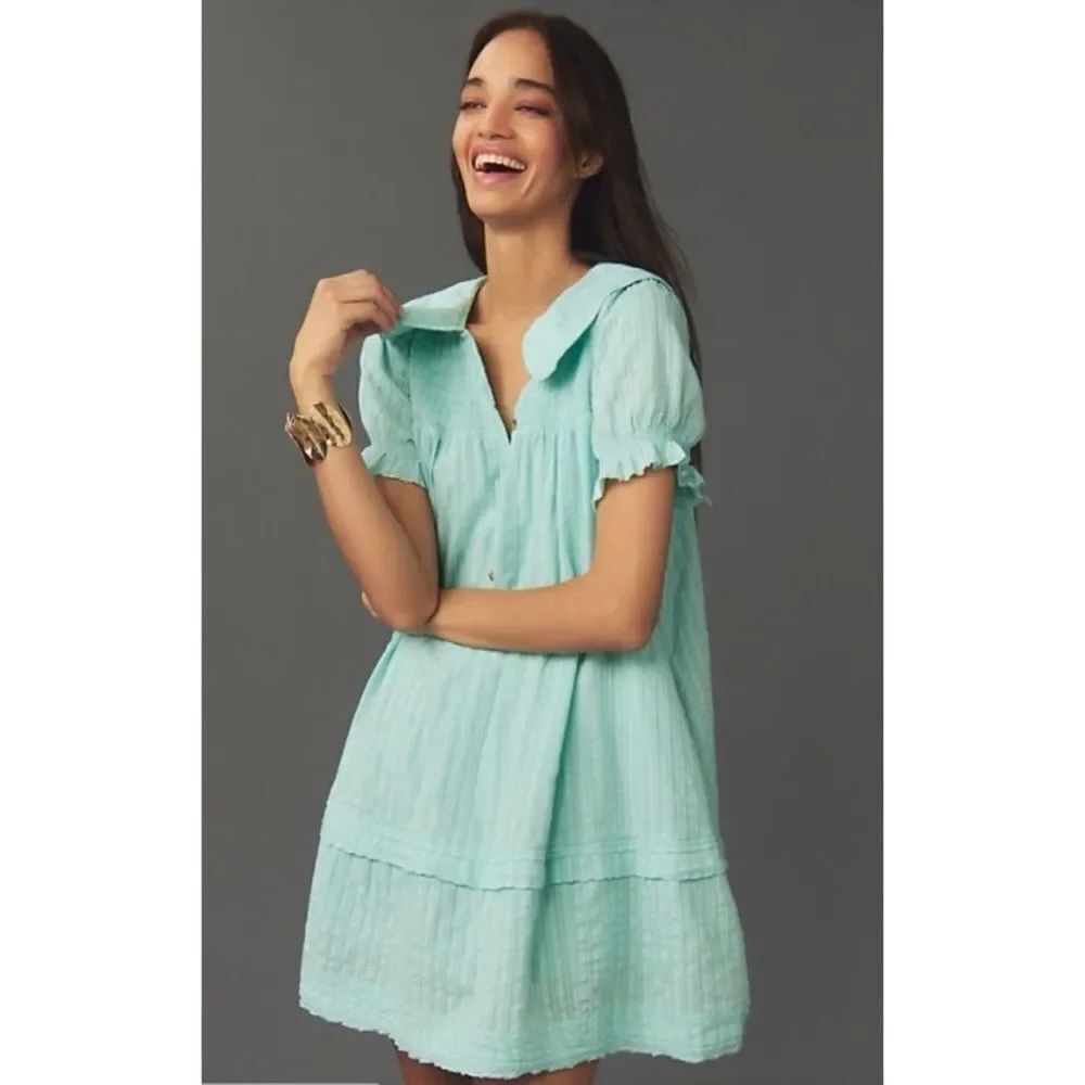 Anthropologie The Findley Puff-Sleeve Collared Mini Dress by Pilcro Size XS